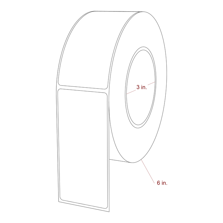 2 Inch x 4.25 Inch Rectangle Inkjet Label Roll - 3 Inch Core - 6 Inch Roll OD - 3D Perspective