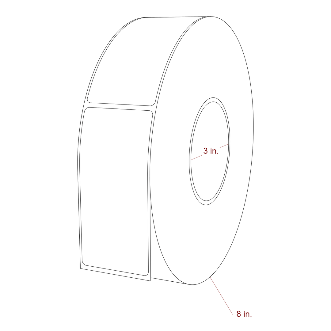 2 Inch x 4.25 Inch Rectangle Inkjet Label Roll - 3 Inch Core - 8 Inch Roll OD - 3D Perspective