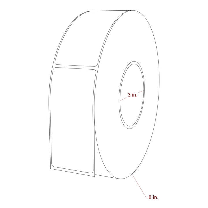 2 Inch x 4.25 Inch Rectangle Inkjet Label Roll - 3 Inch Core - 8 Inch Roll OD - 3D Perspective