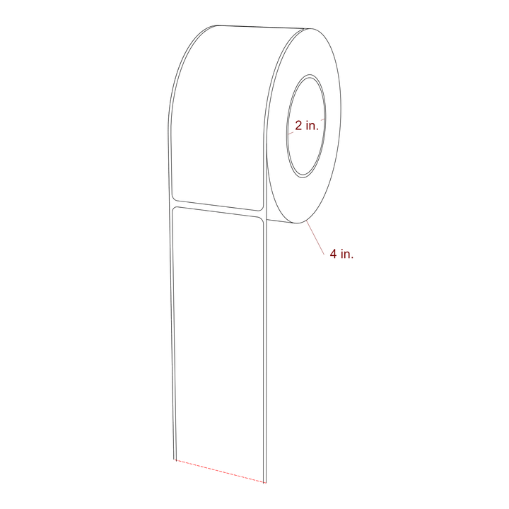 2 Inch x 4.5 Inch Rectangle Inkjet Label Roll - 2 Inch Core - 4 Inch Roll OD - 3D Perspective