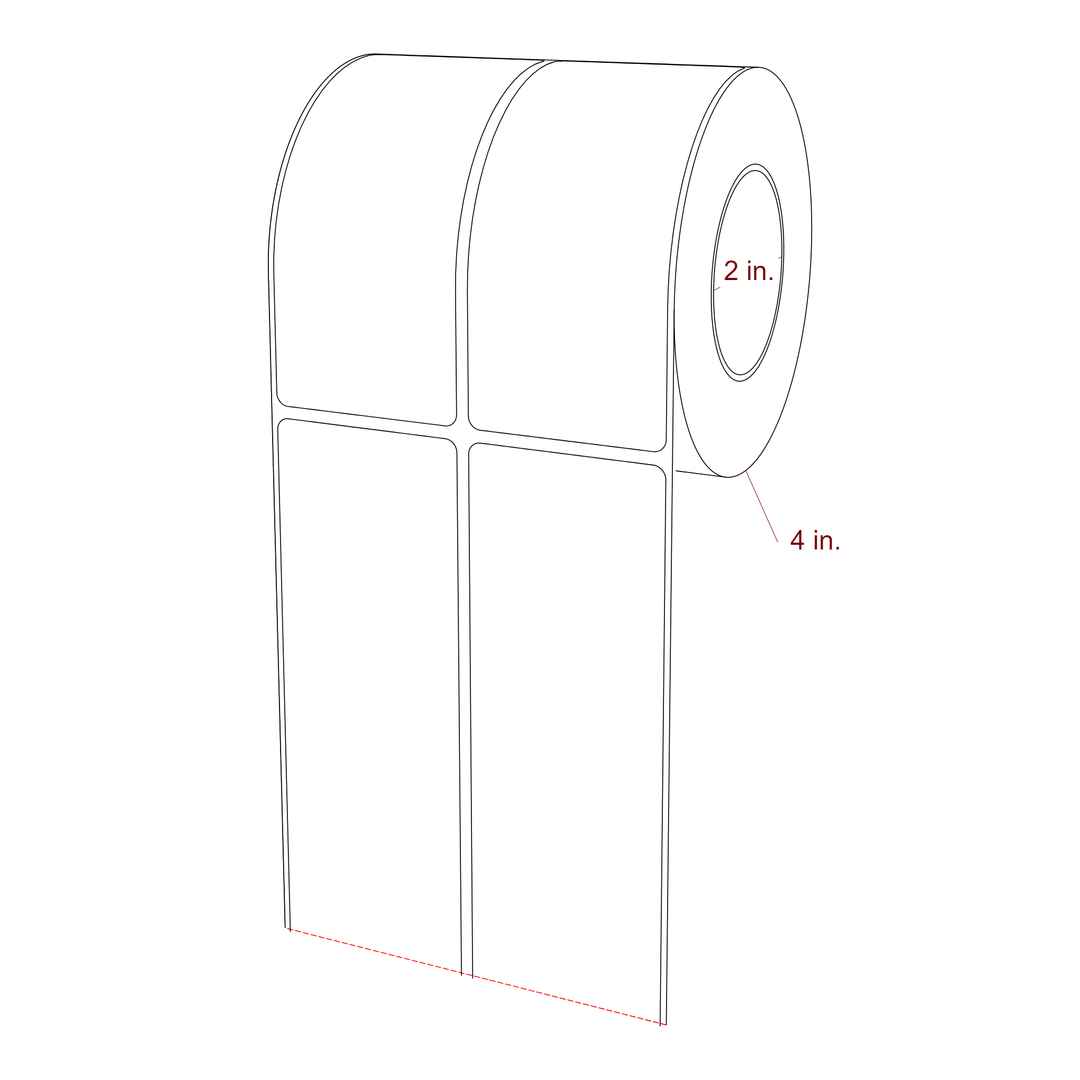 2 Inch x 4.5 Inch Rectangle Inkjet Label Roll - 2 Inch Core - 4 Inch Roll OD - 2Up - 3D Perspective
