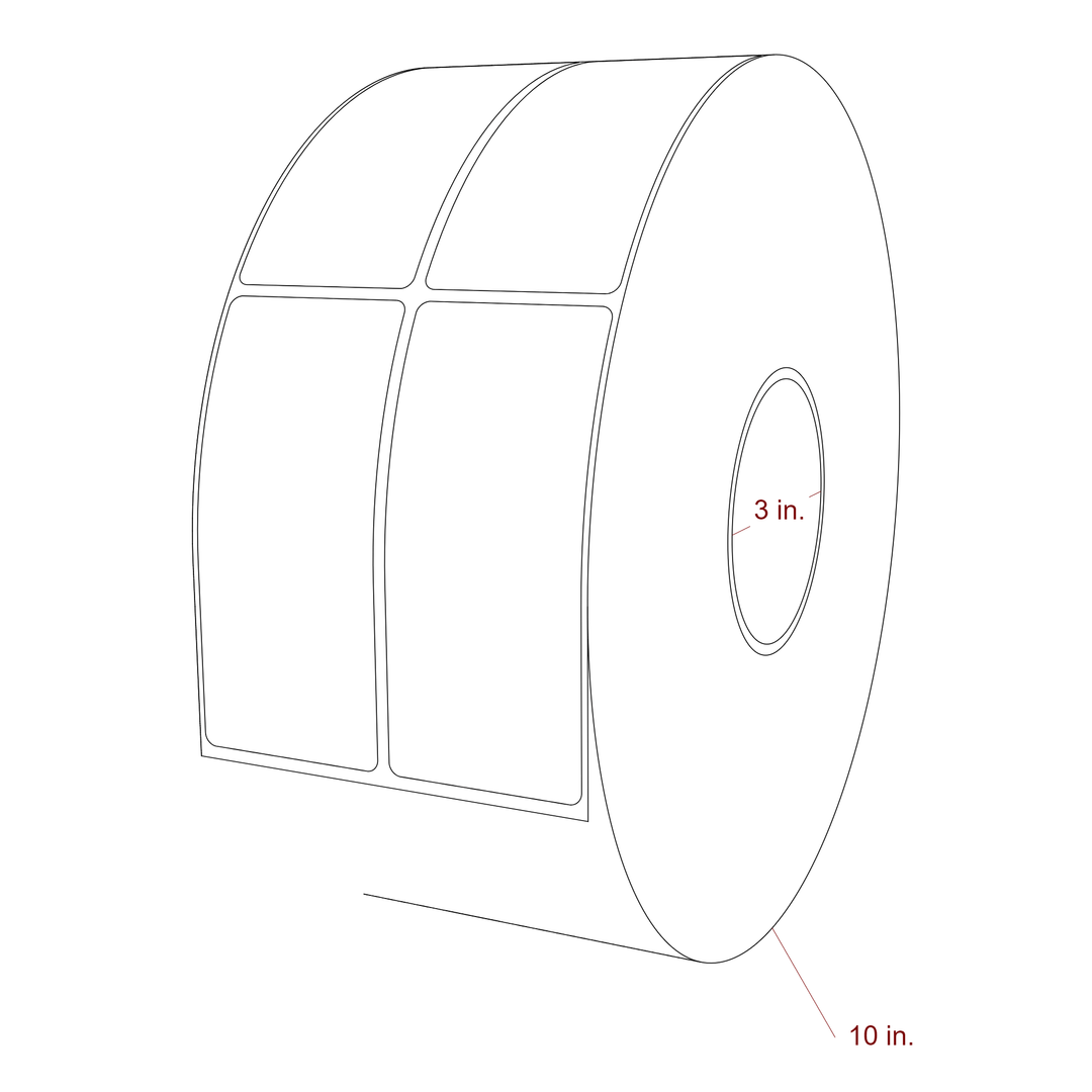 2 Inch x 4.5 Inch Rectangle Inkjet Label Roll - 3 Inch Core - 10 Inch Roll OD - 2Up - 3D Perspective