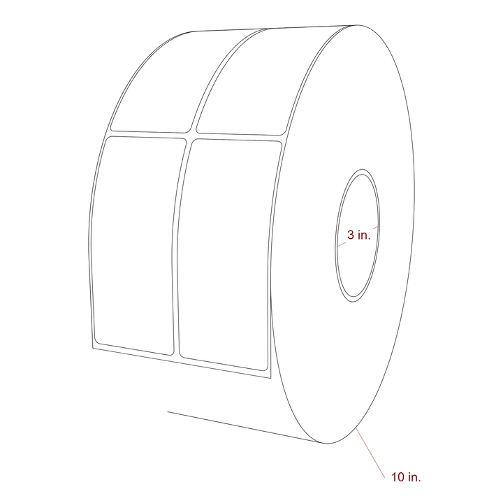 2 Inch x 4.5 Inch Rectangle Inkjet Label Roll - 3 Inch Core - 10 Inch Roll OD - 2Up - 3D Perspective