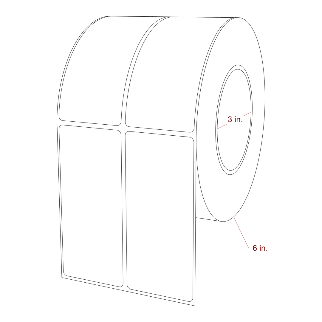 2 Inch x 4.5 Inch Rectangle Inkjet Label Roll - 3 Inch Core - 6 Inch Roll OD - 2Up - 3D Perspective