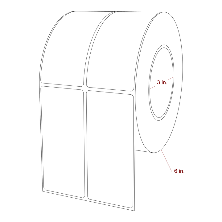 2 Inch x 4.5 Inch Rectangle Inkjet Label Roll - 3 Inch Core - 6 Inch Roll OD - 2Up - 3D Perspective