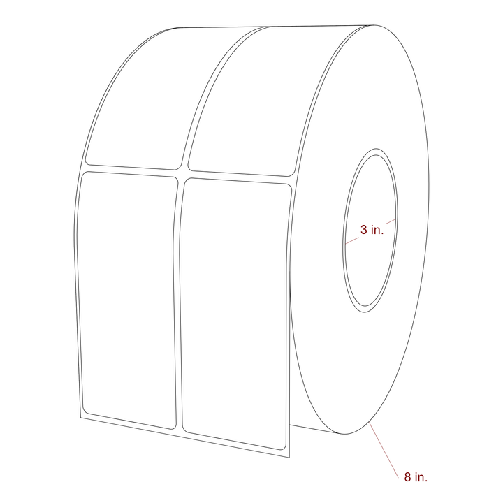 2 Inch x 4.5 Inch Rectangle Inkjet Label Roll - 3 Inch Core - 8 Inch Roll OD - 2Up - 3D Perspective