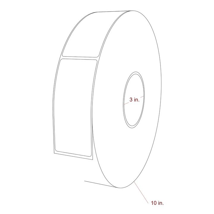 2 Inch x 4.5 Inch Rectangle Inkjet Label Roll - 3 Inch Core - 10 Inch Roll OD - 3D Perspective