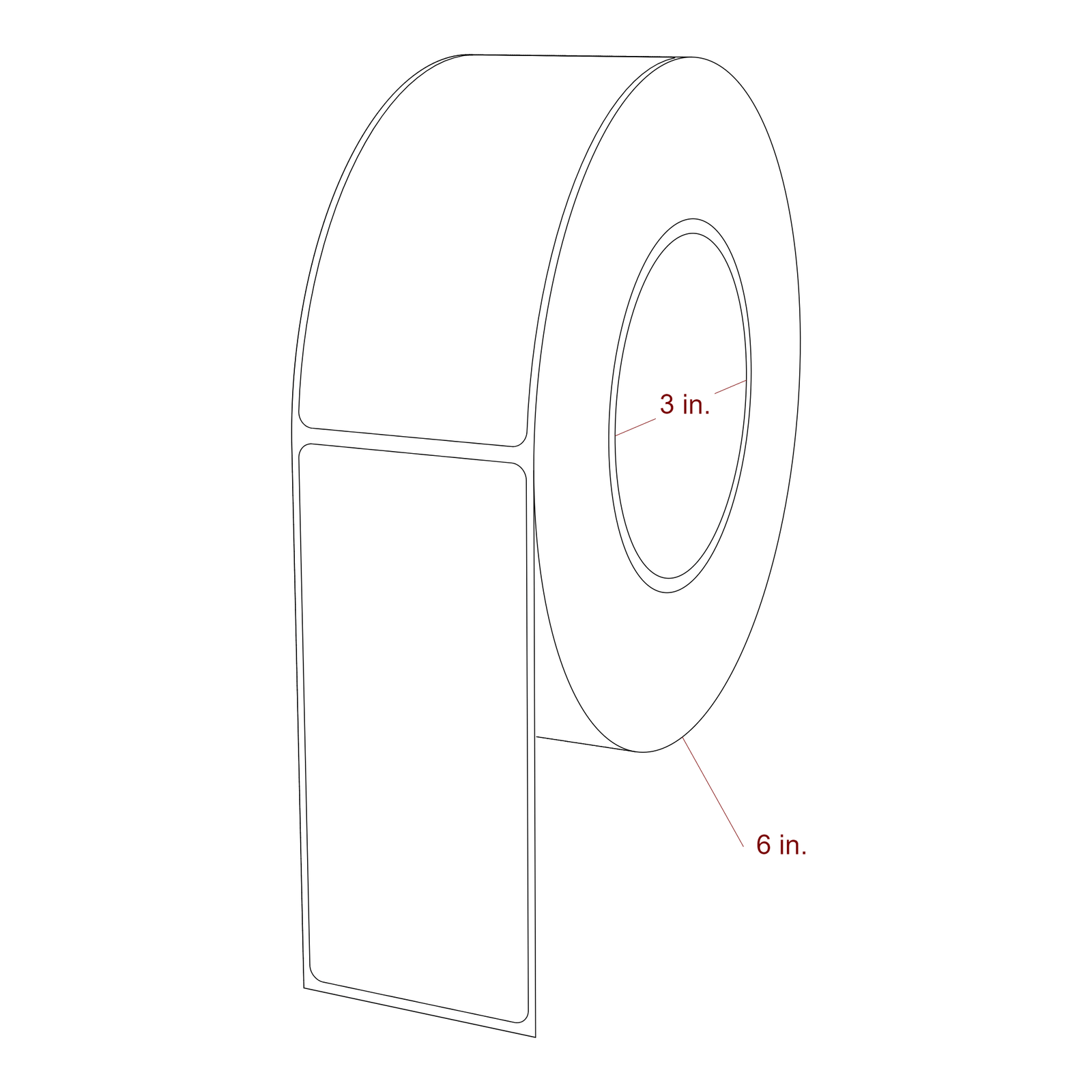 2 Inch x 4.5 Inch Rectangle Inkjet Label Roll - 3 Inch Core - 6 Inch Roll OD - 3D Perspective