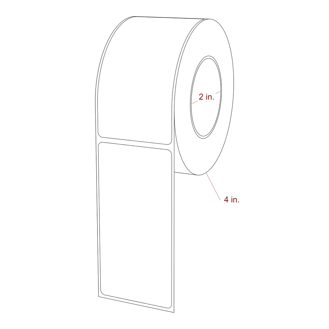 2 Inch x 4 Inch Rectangle Inkjet Label Roll - 2 Inch Core - 4 Inch Roll OD - 3D Perspective