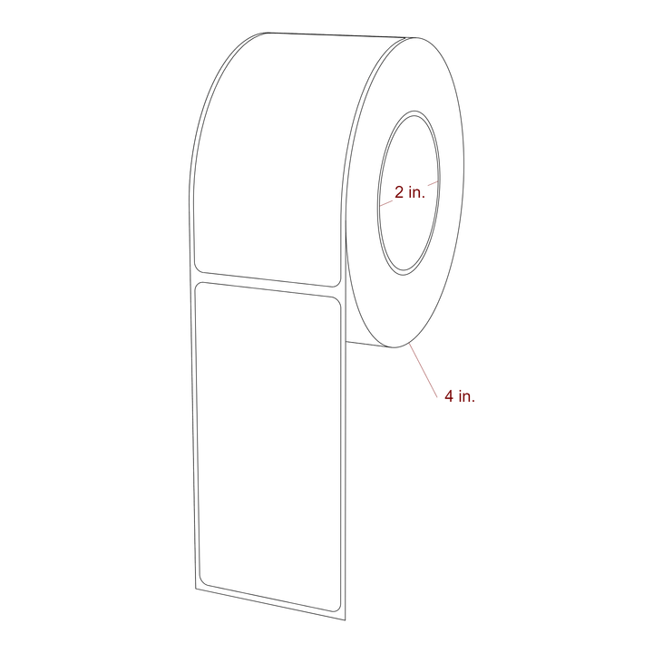 2 Inch x 4 Inch Rectangle Inkjet Label Roll - 2 Inch Core - 4 Inch Roll OD - 3D Perspective