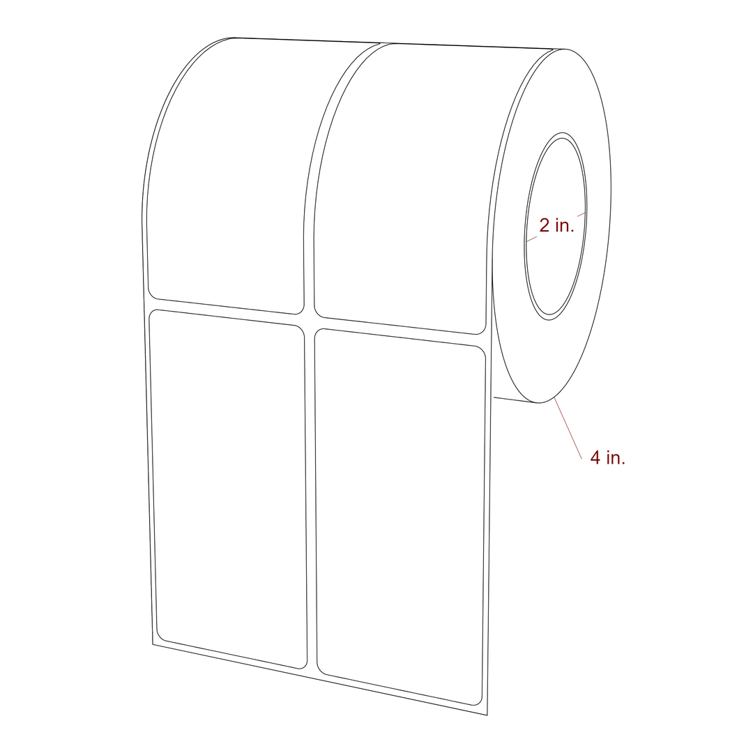 2 Inch x 4 Inch Rectangle Inkjet Label Roll - 2 Inch Core - 4 Inch Roll OD - 2Up - 3D Perspective