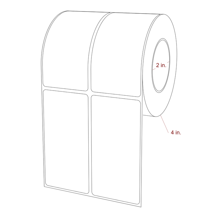 2 Inch x 4 Inch Rectangle Inkjet Label Roll - 2 Inch Core - 4 Inch Roll OD - 2Up - 3D Perspective