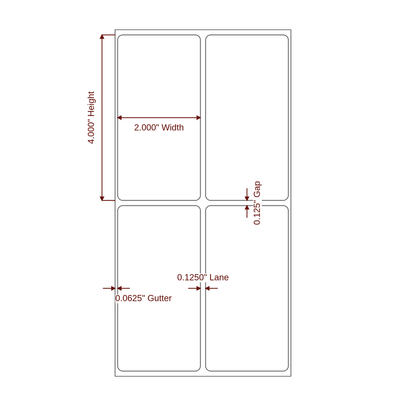 2" x 4" Inkjet Label Rolls | 2-Up | Fits Epson ColorWorks, VIPColor & Primera - Label Diagram