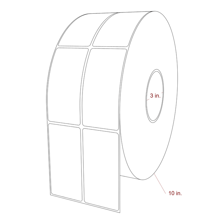 2 Inch x 4 Inch Rectangle Inkjet Label Roll - 3 Inch Core - 10 Inch Roll OD - 2Up - 3D Perspective