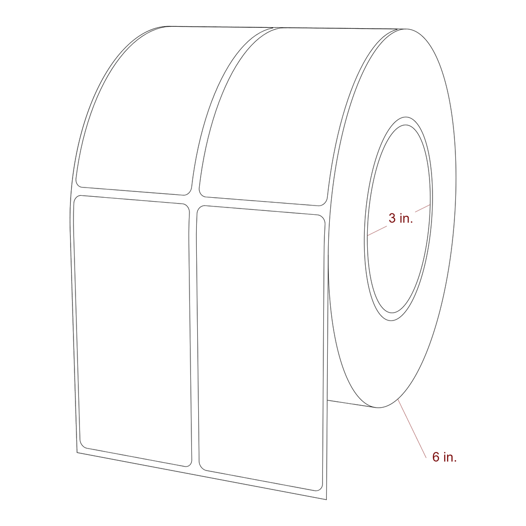 2 Inch x 4 Inch Rectangle Inkjet Label Roll - 3 Inch Core - 6 Inch Roll OD - 2Up - 3D Perspective