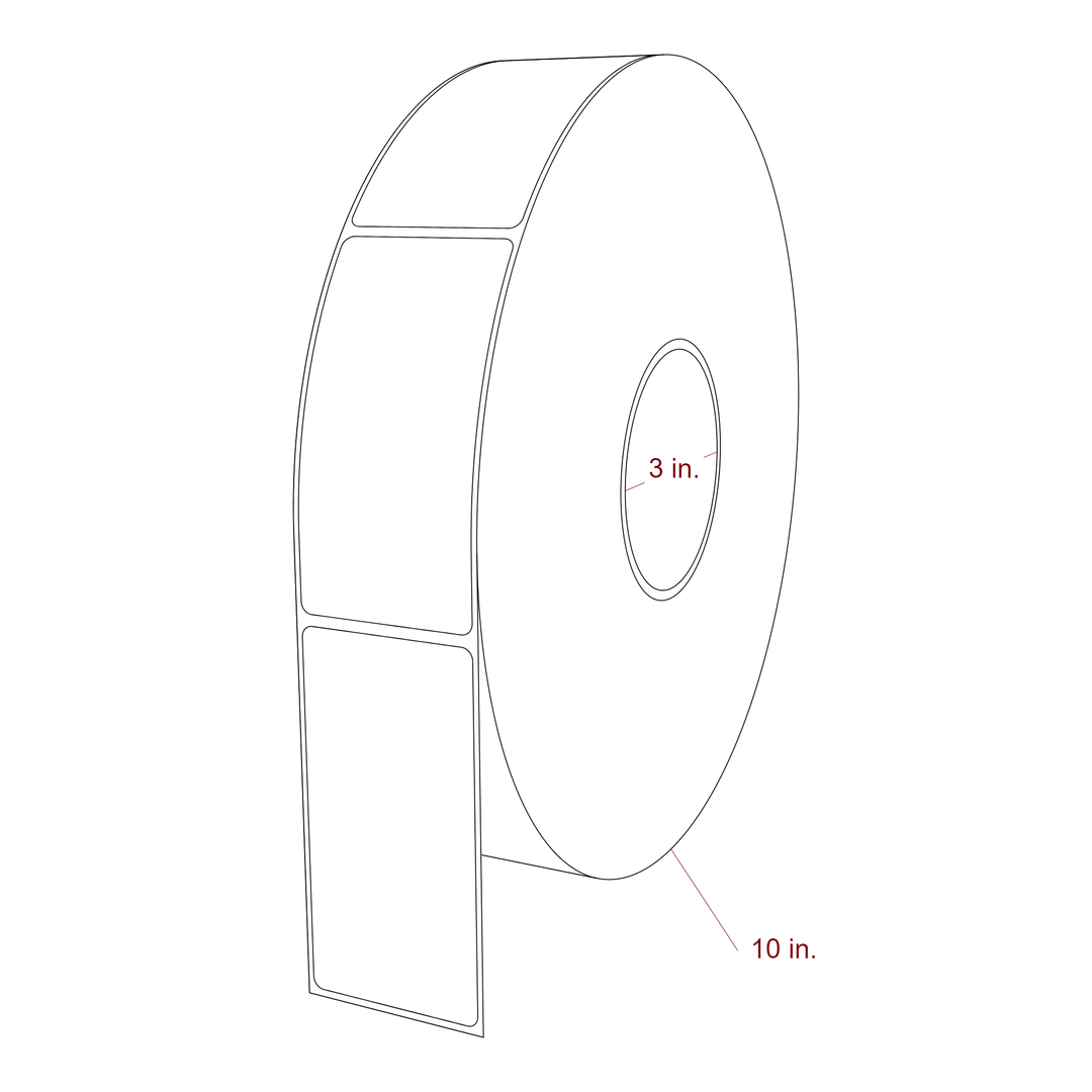 2 Inch x 4 Inch Rectangle Inkjet Label Roll - 3 Inch Core - 10 Inch Roll OD - 3D Perspective