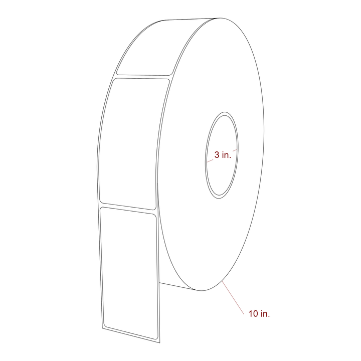 2 Inch x 4 Inch Rectangle Inkjet Label Roll - 3 Inch Core - 10 Inch Roll OD - 3D Perspective