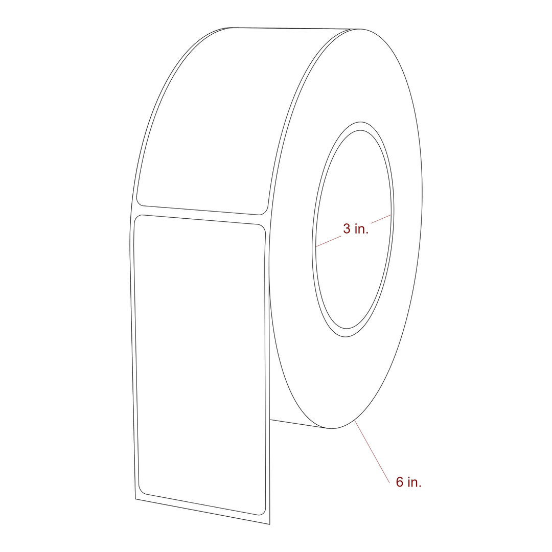 2 Inch x 4 Inch Rectangle Inkjet Label Roll - 3 Inch Core - 6 Inch Roll OD - 3D Perspective