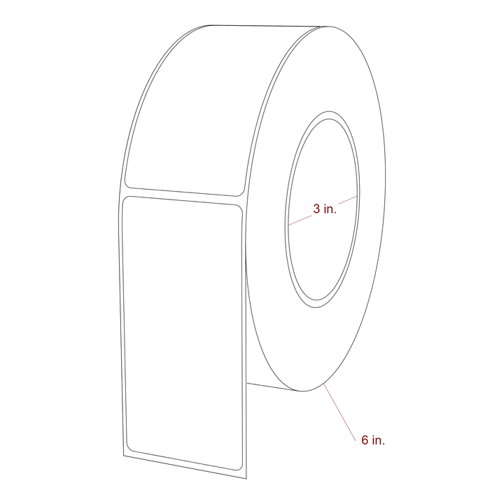 2 Inch x 4 Inch Rectangle Inkjet Label Roll - 3 Inch Core - 6 Inch Roll OD - 3D Perspective