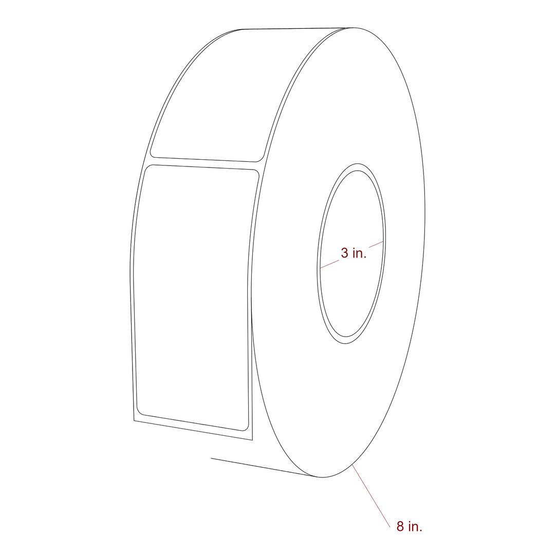 2 Inch x 4 Inch Rectangle Inkjet Label Roll - 3 Inch Core - 8 Inch Roll OD - 3D Perspective