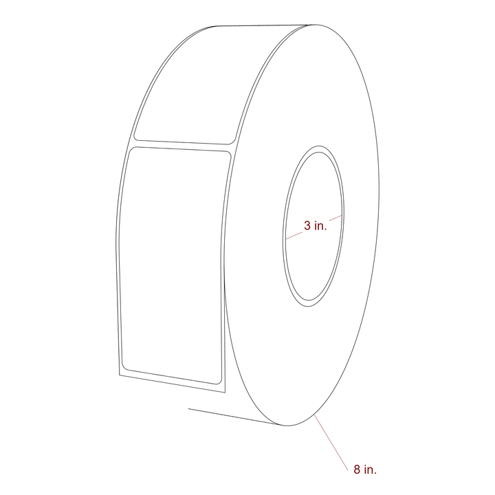 2 Inch x 4 Inch Rectangle Inkjet Label Roll - 3 Inch Core - 8 Inch Roll OD - 3D Perspective