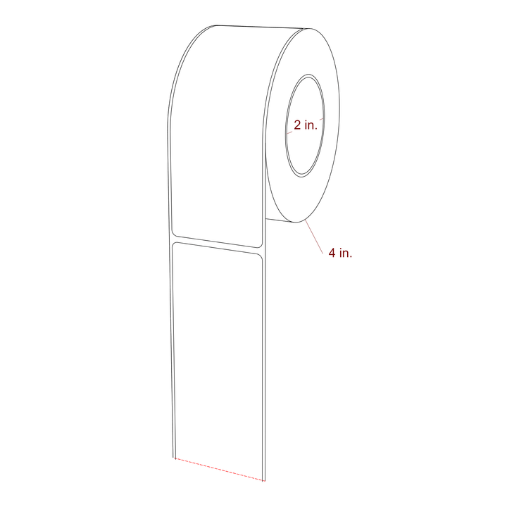 2 Inch x 5.25 Inch Rectangle Inkjet Label Roll - 2 Inch Core - 4 Inch Roll OD - 3D Perspective