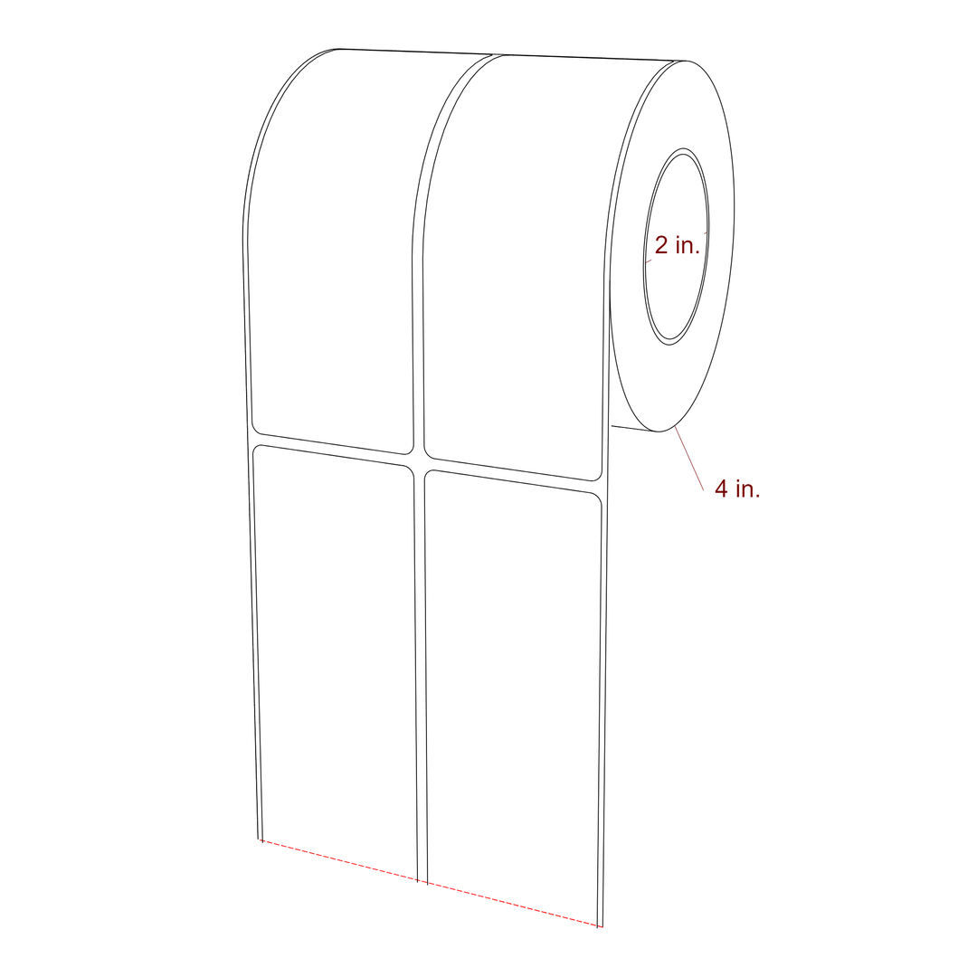2 Inch x 5.25 Inch Rectangle Inkjet Label Roll - 2 Inch Core - 4 Inch Roll OD - 2Up - 3D Perspective