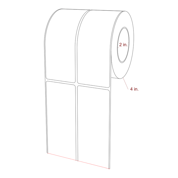 2 Inch x 5.25 Inch Rectangle Inkjet Label Roll - 2 Inch Core - 4 Inch Roll OD - 2Up - 3D Perspective