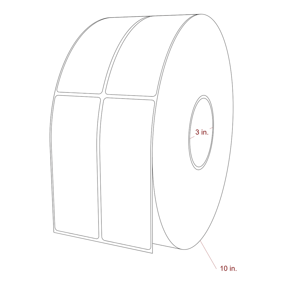 2 Inch x 5.25 Inch Rectangle Inkjet Label Roll - 3 Inch Core - 10 Inch Roll OD - 2Up - 3D Perspective