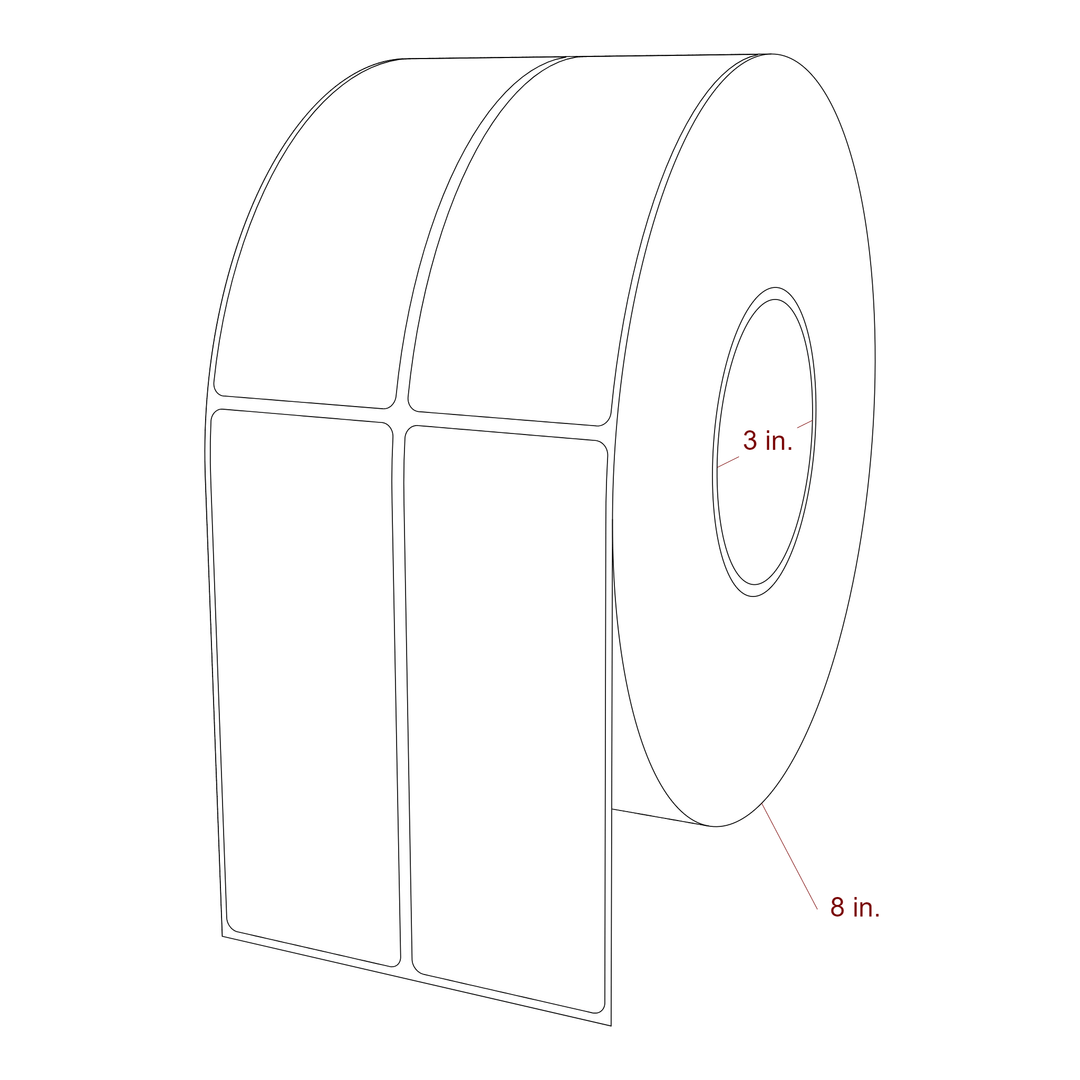 2 Inch x 5.25 Inch Rectangle Inkjet Label Roll - 3 Inch Core - 8 Inch Roll OD - 2Up - 3D Perspective