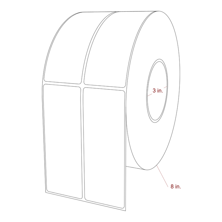 2 Inch x 5.25 Inch Rectangle Inkjet Label Roll - 3 Inch Core - 8 Inch Roll OD - 2Up - 3D Perspective