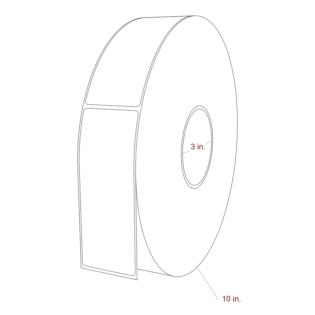 2 Inch x 5.25 Inch Rectangle Inkjet Label Roll - 3 Inch Core - 10 Inch Roll OD - 3D Perspective