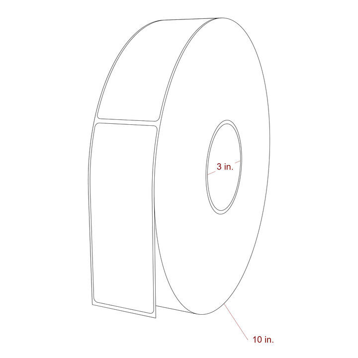 2 Inch x 5.25 Inch Rectangle Inkjet Label Roll - 3 Inch Core - 10 Inch Roll OD - 3D Perspective
