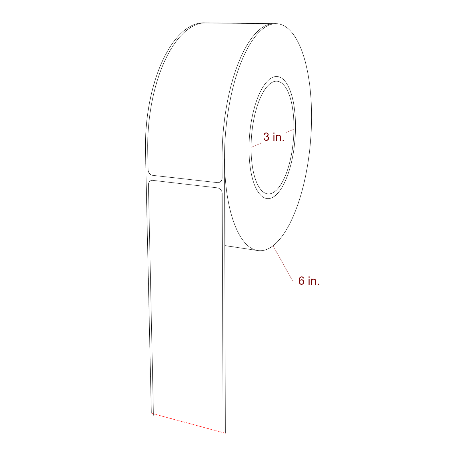 2 Inch x 5.25 Inch Rectangle Inkjet Label Roll - 3 Inch Core - 6 Inch Roll OD - 3D Perspective