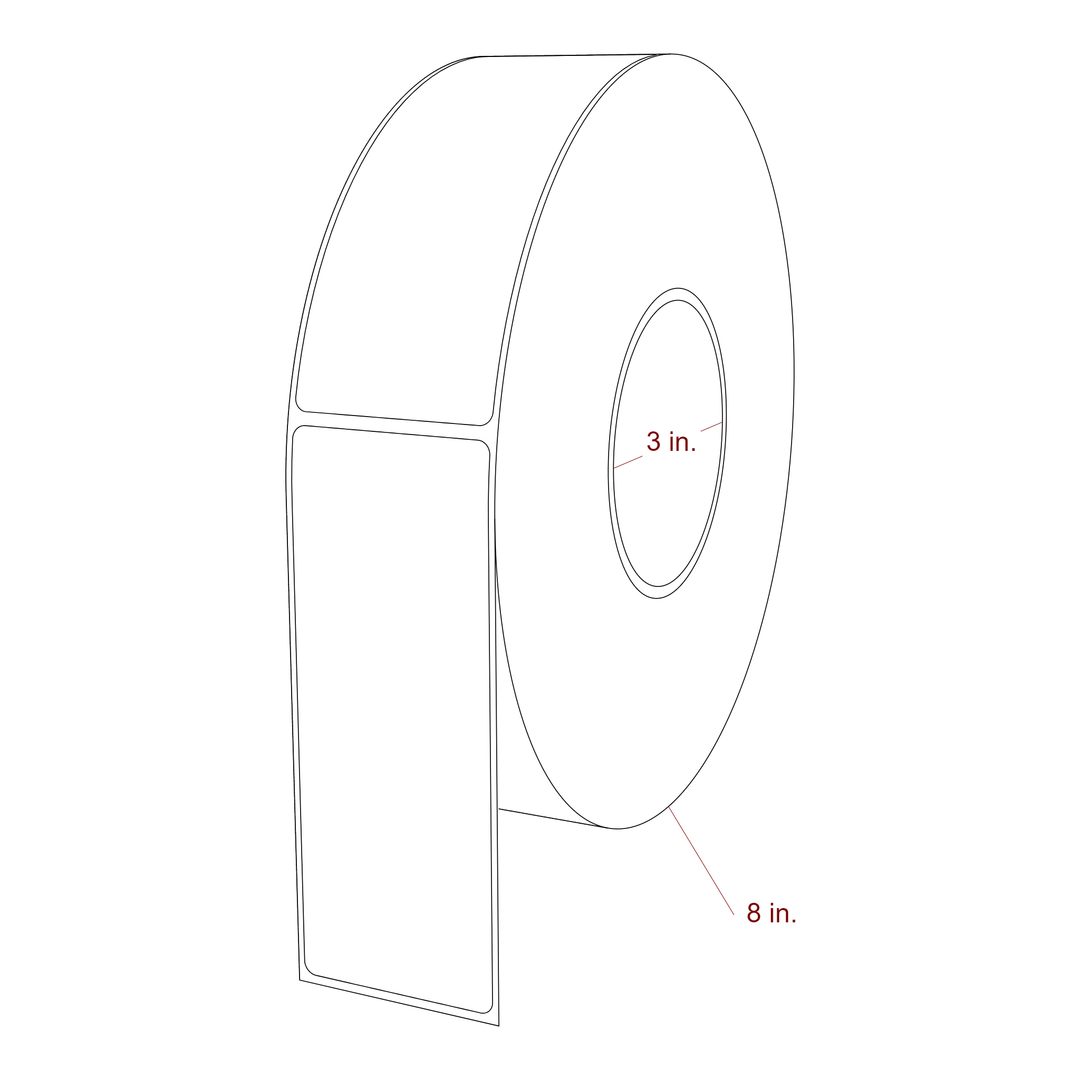 2 Inch x 5.25 Inch Rectangle Inkjet Label Roll - 3 Inch Core - 8 Inch Roll OD - 3D Perspective