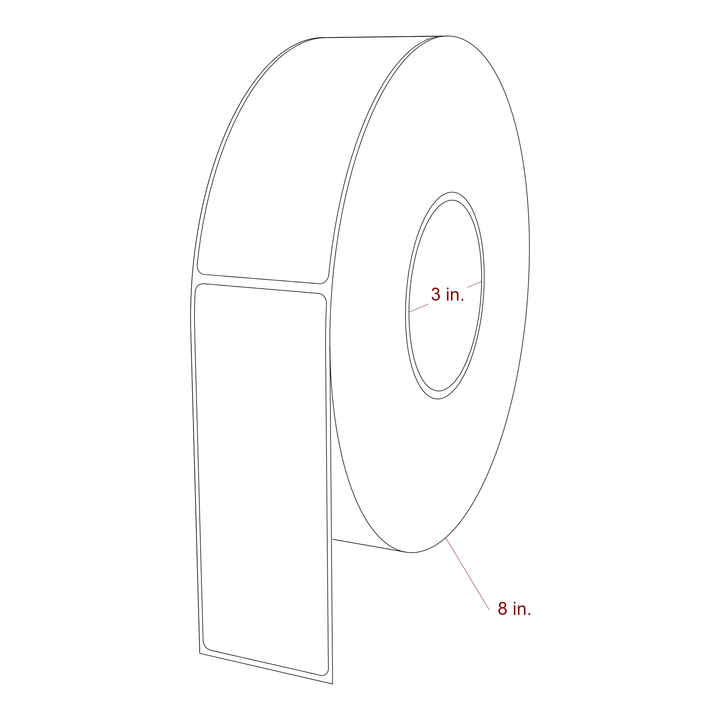 2 Inch x 5.25 Inch Rectangle Inkjet Label Roll - 3 Inch Core - 8 Inch Roll OD - 3D Perspective