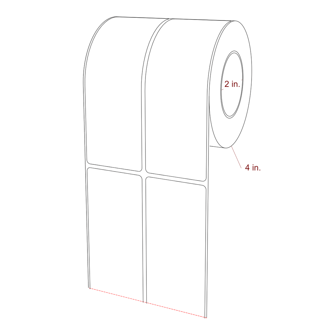 2 Inch x 5.75 Inch Rectangle Inkjet Label Roll - 2 Inch Core - 4 Inch Roll OD - 2Up - 3D Perspective