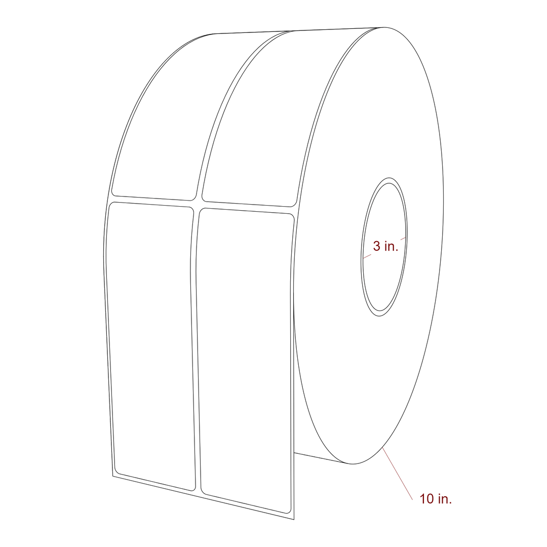 2 Inch x 5.75 Inch Rectangle Inkjet Label Roll - 3 Inch Core - 10 Inch Roll OD - 2Up - 3D Perspective