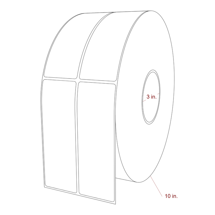 2 Inch x 5.75 Inch Rectangle Inkjet Label Roll - 3 Inch Core - 10 Inch Roll OD - 2Up - 3D Perspective