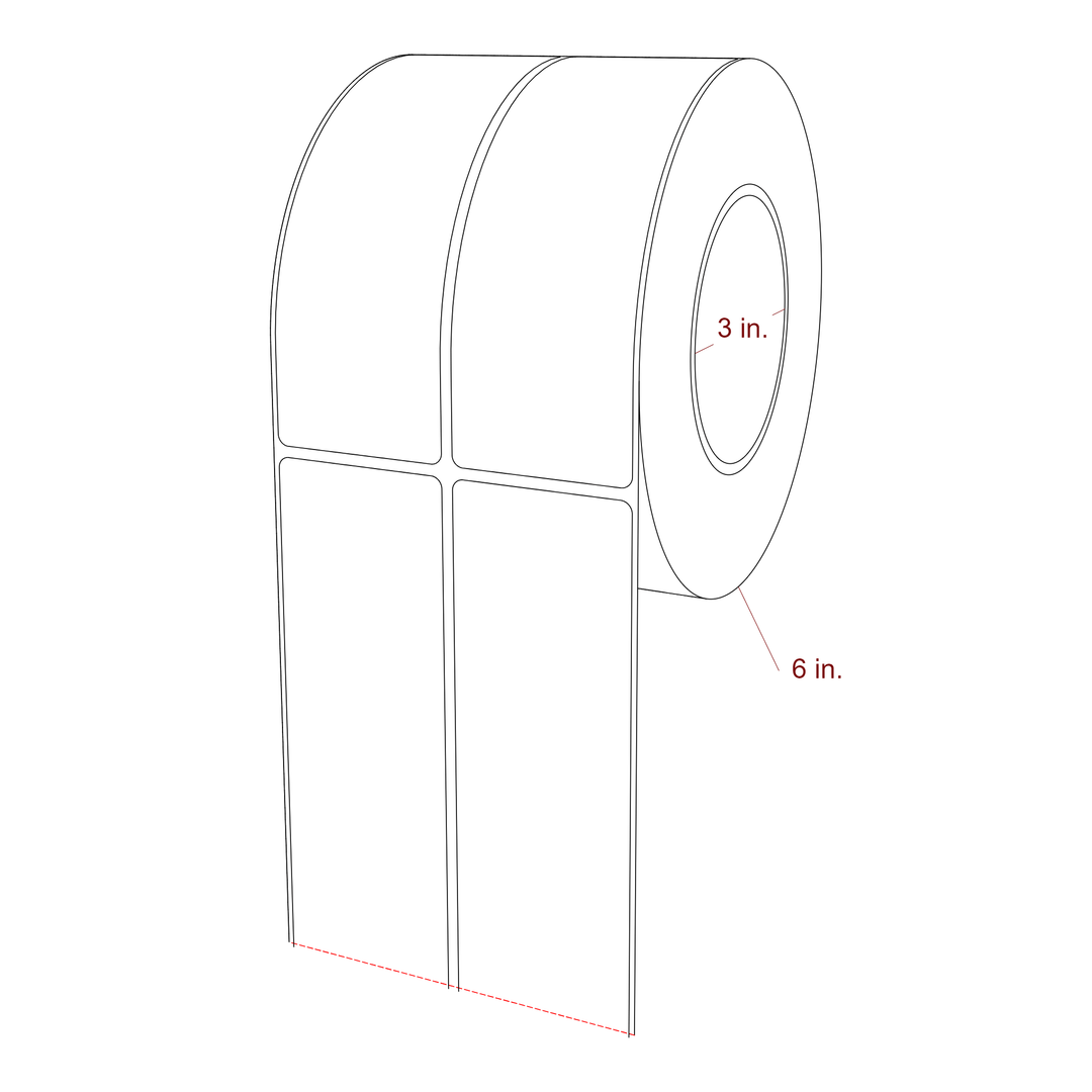 2 Inch x 5.75 Inch Rectangle Inkjet Label Roll - 3 Inch Core - 6 Inch Roll OD - 2Up - 3D Perspective