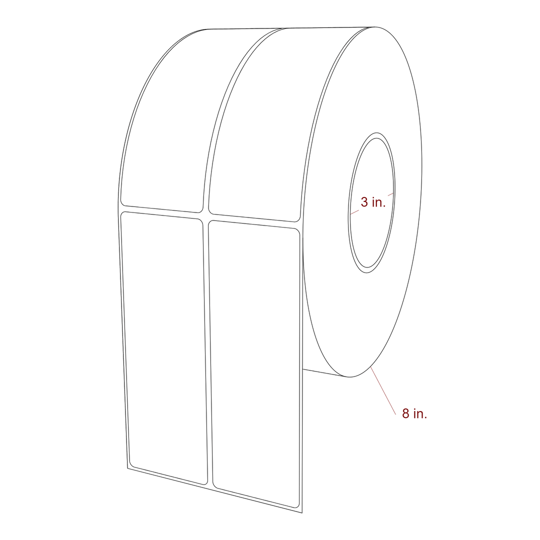 2 Inch x 5.75 Inch Rectangle Inkjet Label Roll - 3 Inch Core - 8 Inch Roll OD - 2Up - 3D Perspective
