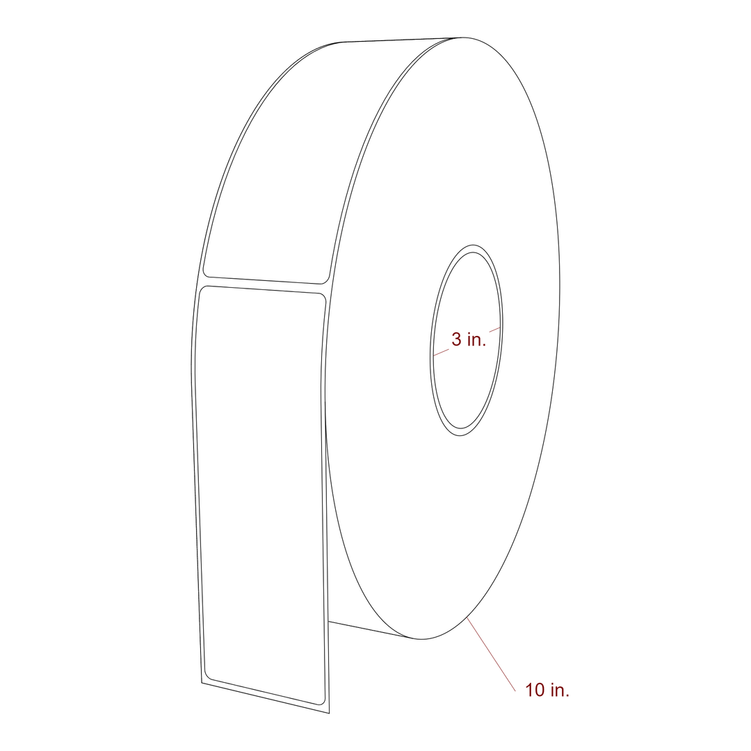 2 Inch x 5.75 Inch Rectangle Inkjet Label Roll - 3 Inch Core - 10 Inch Roll OD - 3D Perspective