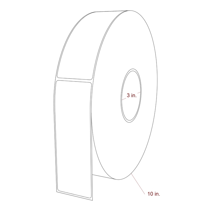 2 Inch x 5.75 Inch Rectangle Inkjet Label Roll - 3 Inch Core - 10 Inch Roll OD - 3D Perspective