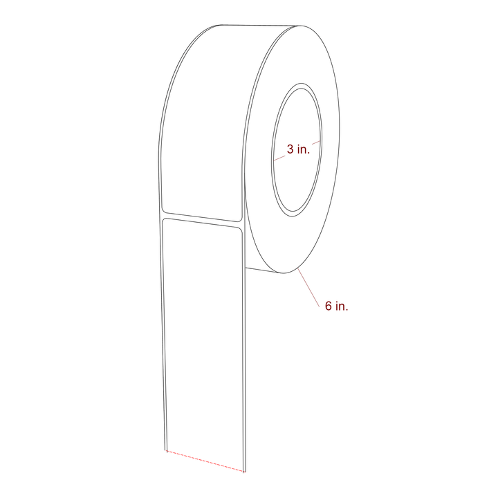 2 Inch x 5.75 Inch Rectangle Inkjet Label Roll - 3 Inch Core - 6 Inch Roll OD - 3D Perspective