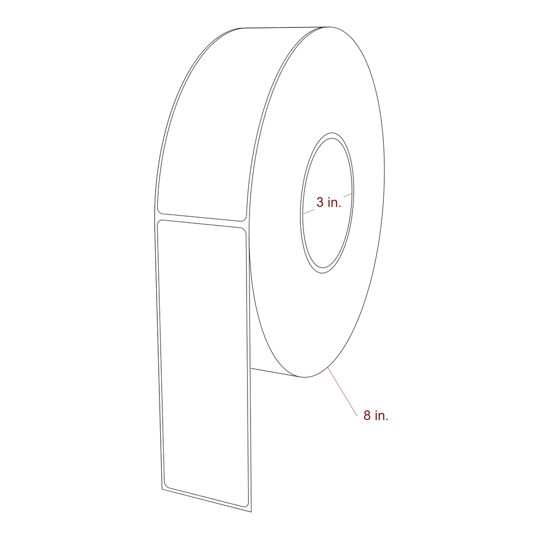 2 Inch x 5.75 Inch Rectangle Inkjet Label Roll - 3 Inch Core - 8 Inch Roll OD - 3D Perspective