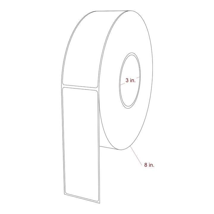 2 Inch x 5.75 Inch Rectangle Inkjet Label Roll - 3 Inch Core - 8 Inch Roll OD - 3D Perspective