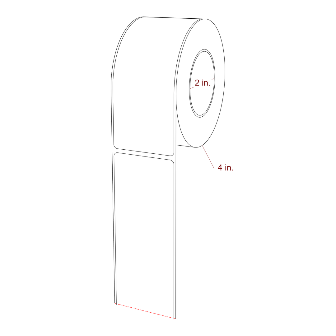 2 Inch x 5 Inch Rectangle Inkjet Label Roll - 2 Inch Core - 4 Inch Roll OD - 3D Perspective