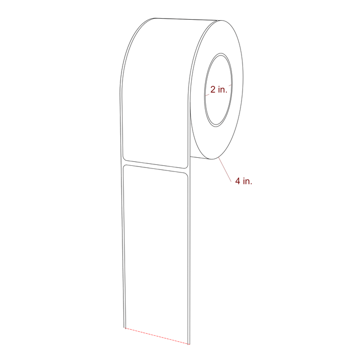 2 Inch x 5 Inch Rectangle Inkjet Label Roll - 2 Inch Core - 4 Inch Roll OD - 3D Perspective
