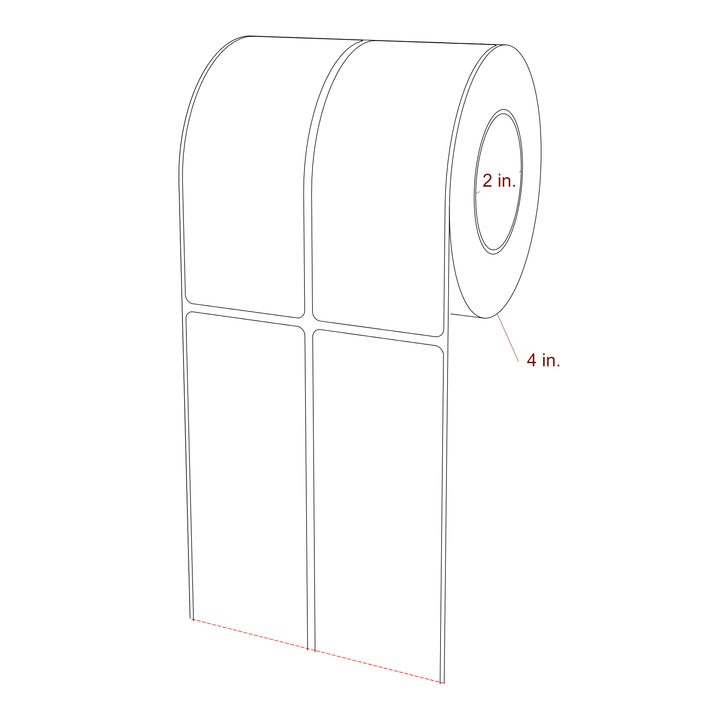 2 Inch x 5 Inch Rectangle Inkjet Label Roll - 2 Inch Core - 4 Inch Roll OD - 2Up - 3D Perspective