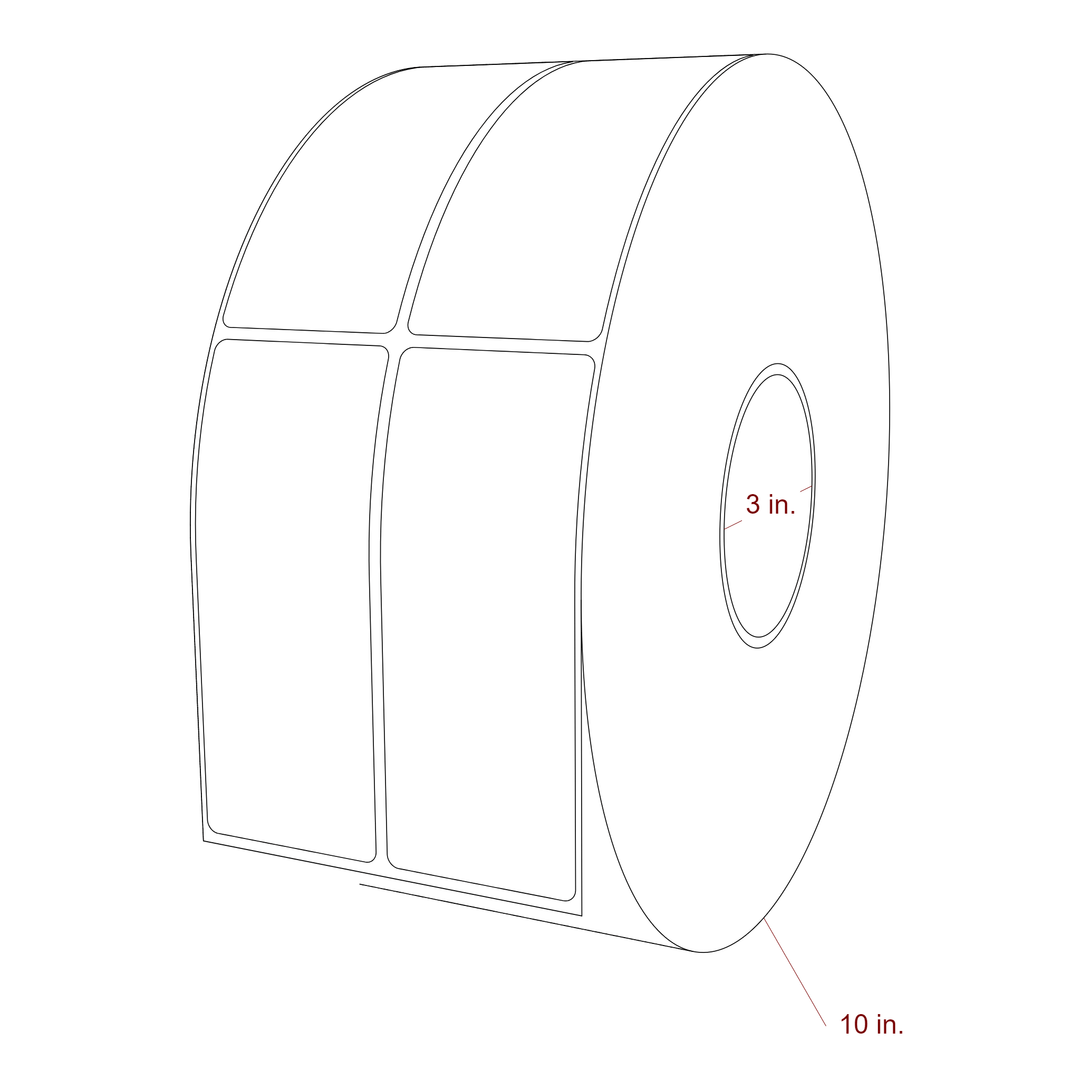 2 Inch x 5 Inch Rectangle Inkjet Label Roll - 3 Inch Core - 10 Inch Roll OD - 2Up - 3D Perspective